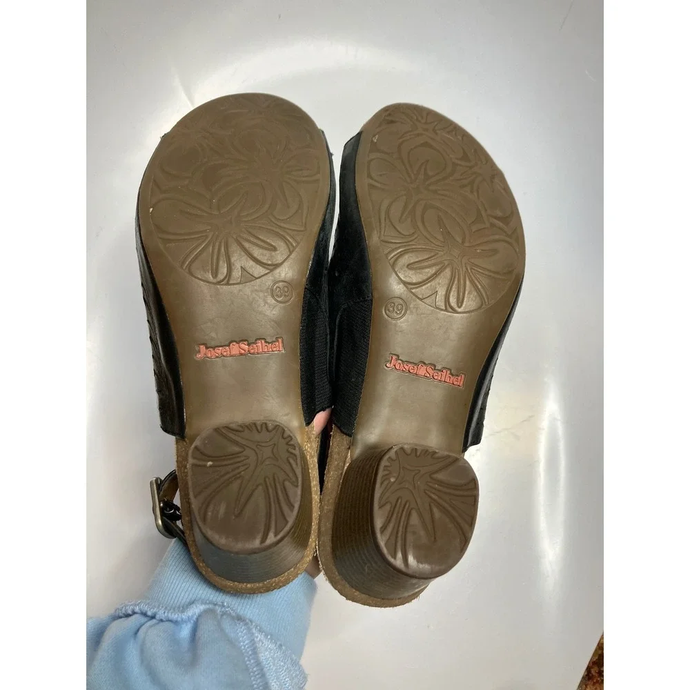 Josef Seibel black laser cut leather sandals women's size 39 8.5 business casual